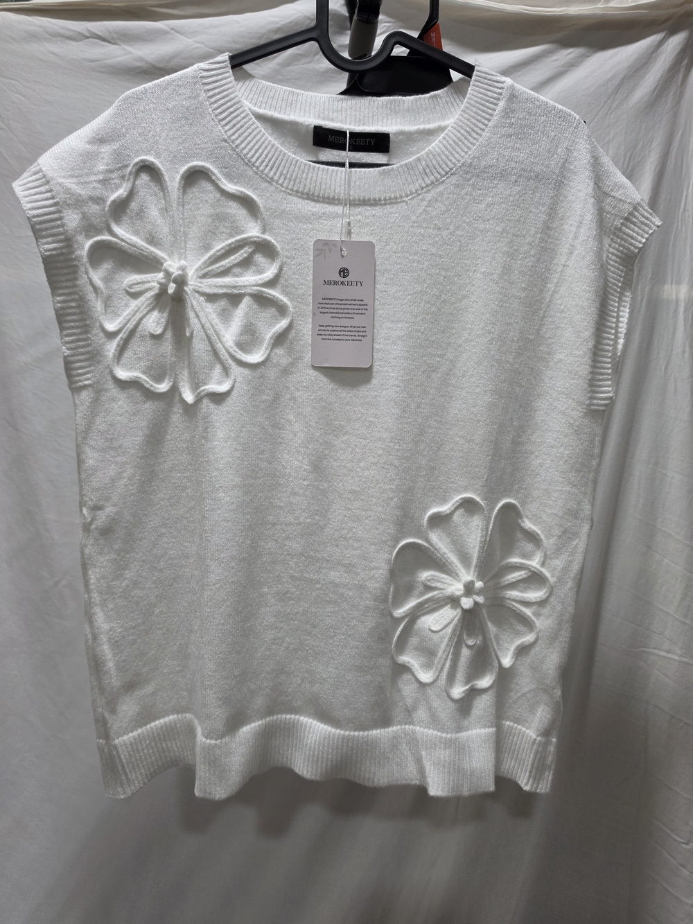 Mercer & Rey White Floral Applique Knit Top